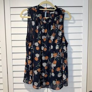 Daniel Rainn Floral‎ Smocked High Neck Sleeveless Blouse Women XL Flowy Top